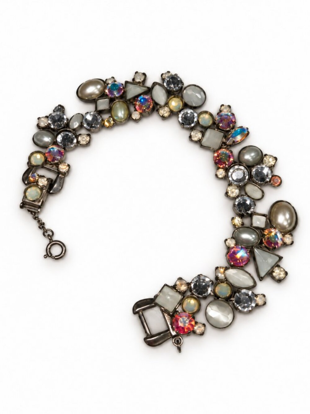Sorrelli Gray Iridescent Crystal Cluster Statement Bracelet Gunmetal